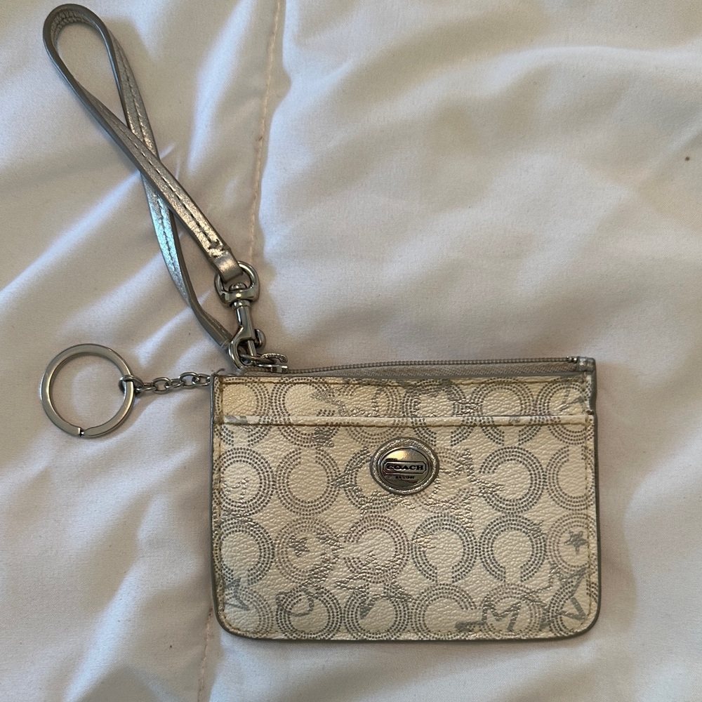 Coach Metallic Silver stars Signature Wristlet Card Case